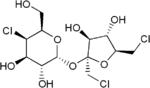 Molecular structure of sucralose: identical to sucrose except chorine atoms replace hydrogens in three places. Molecular structure of sucralose: identical to sucrose except chorine atoms replace hydrogens in three places.